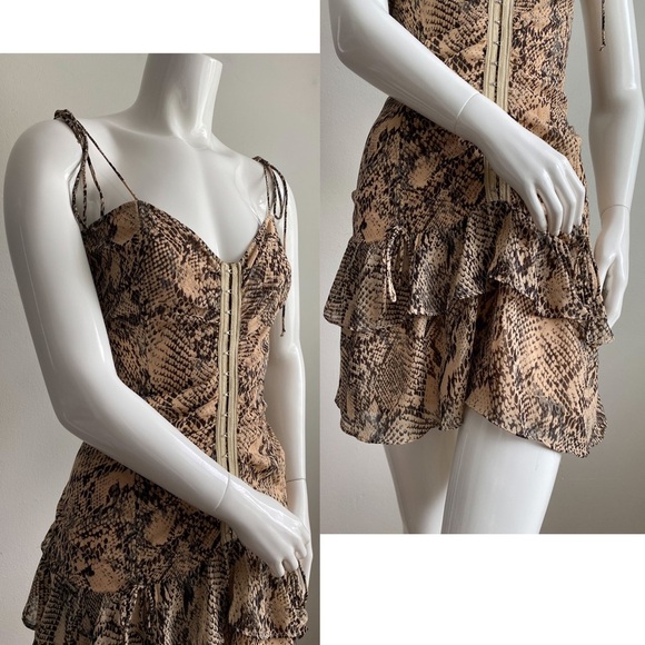 Skylar + Madison Snake Print Cinched Mini Ruffle Dress Retro Frill Sleeveless S - Picture 5 of 8